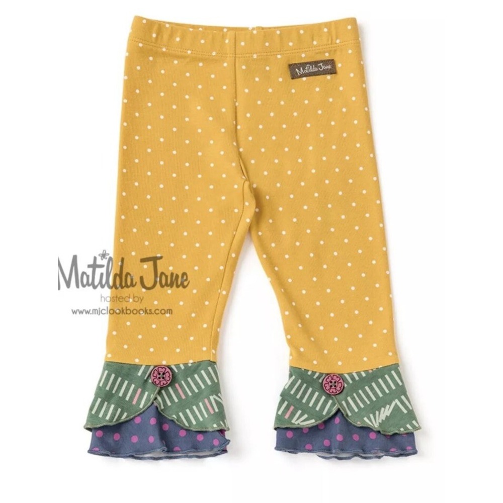 Matilda Jane Girls Set Your Sights Scrappy Leggings Size 2 Yellow Polka Dot New